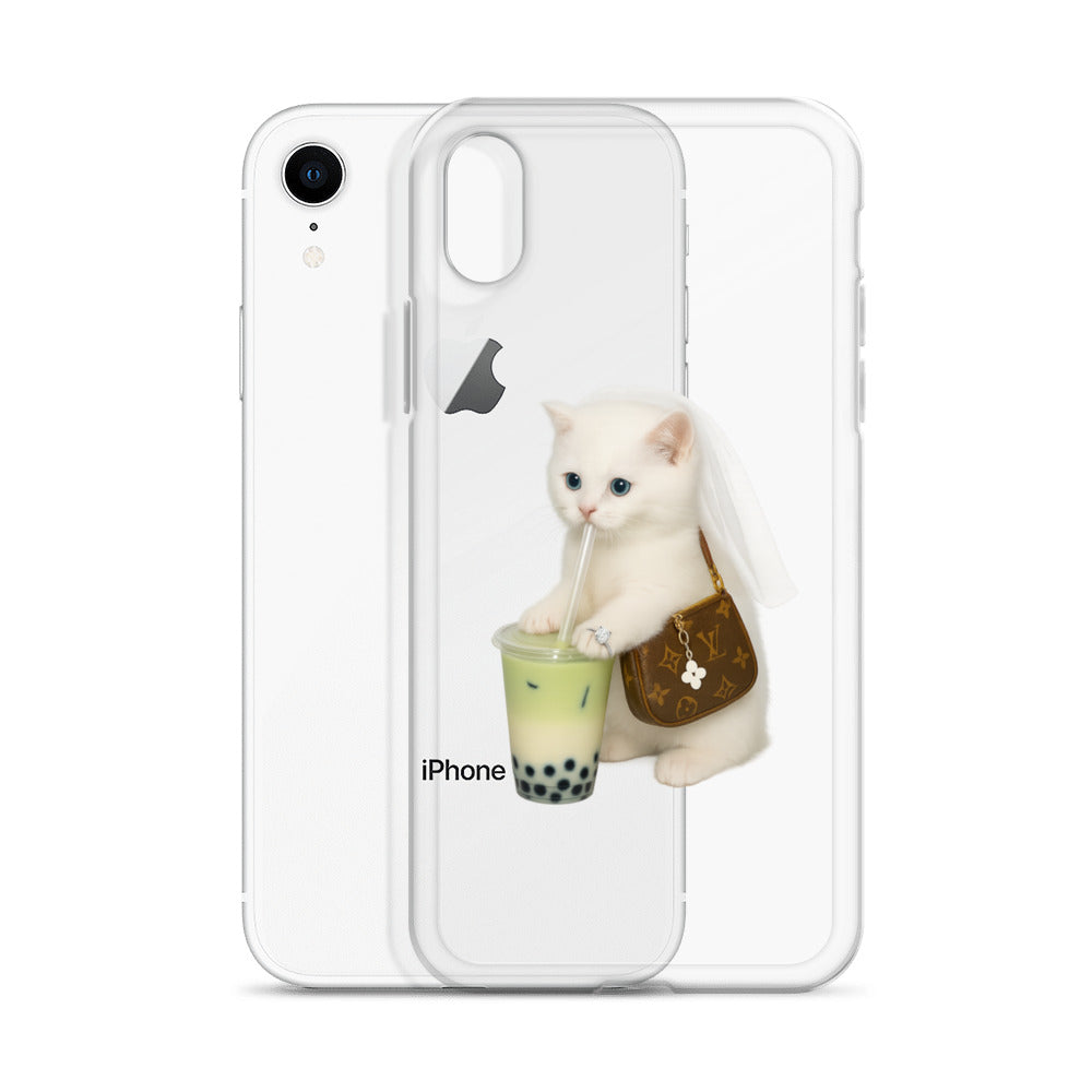 Cute cat with matcha clear Case for iPhone Drink Cuppie Cute cat with matcha clear Case for iPhone Drink Cuppie